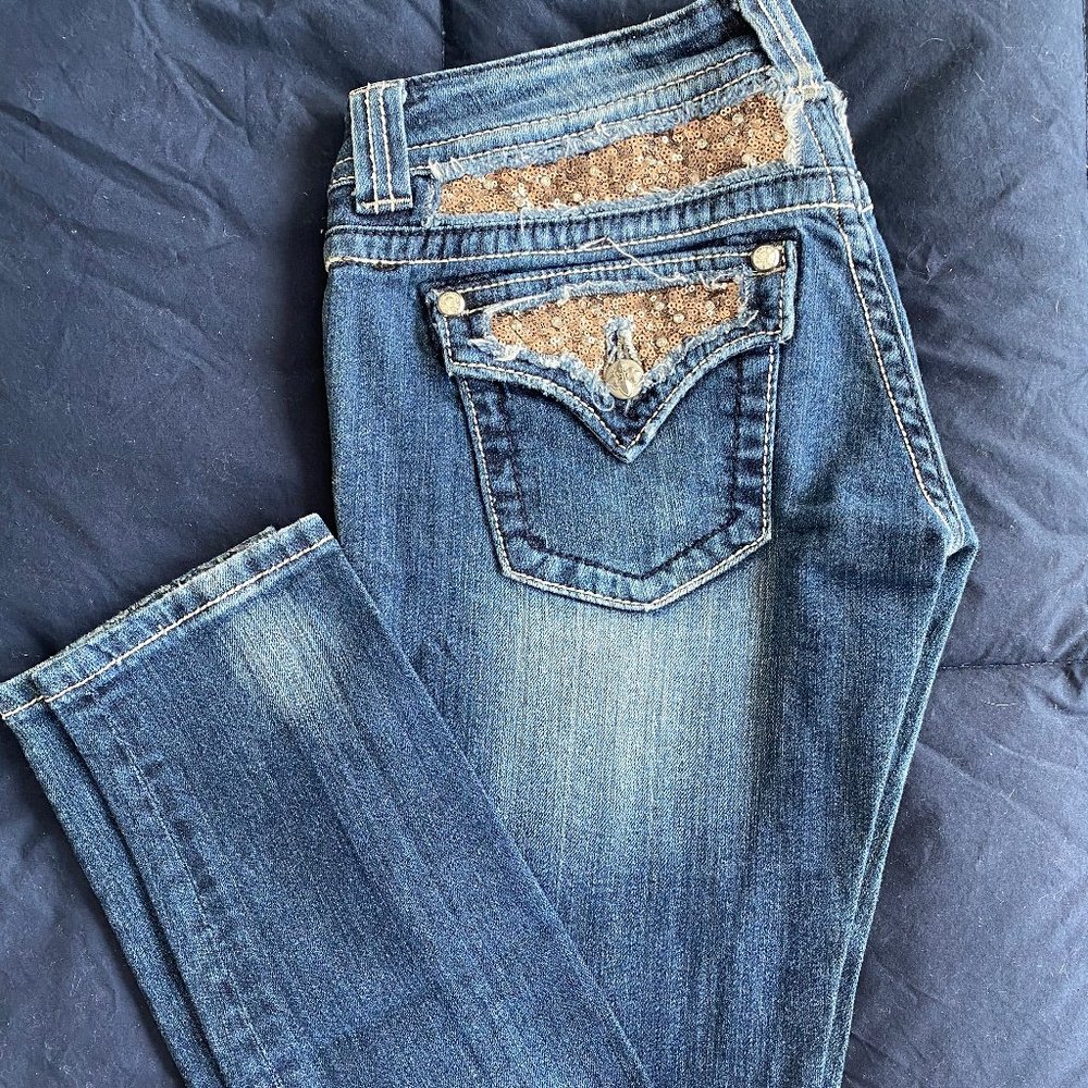 MISS ME Gold Sequin Skinny Jeans - SZ 29